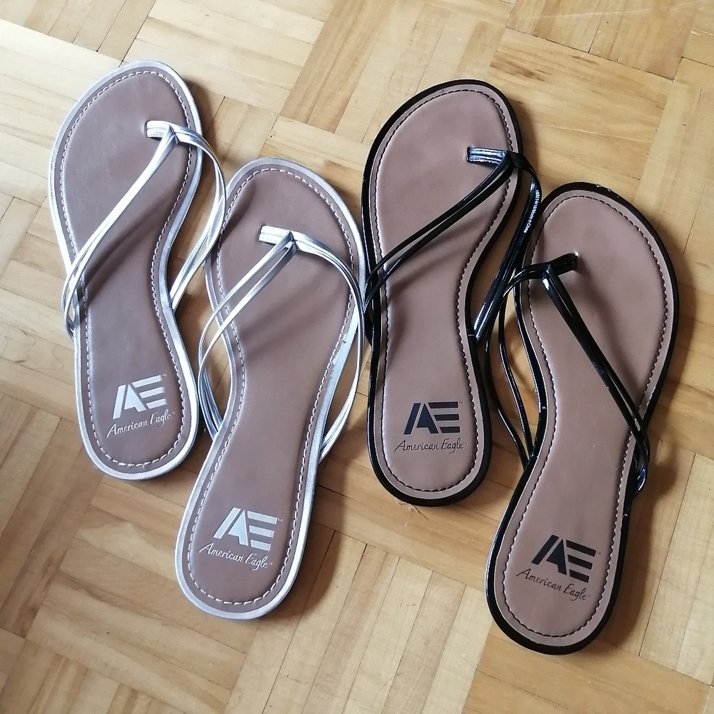 2 pairs Flip Flops Black Silver Colour Beach Summer